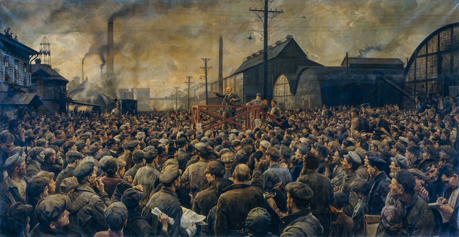 Исаак Бродский. «Выступление В. И. Ленина на митинге рабочих Путиловского завода в мае 1917 года», 1929